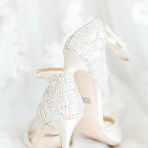 Badgley Mischka Roxy Satin and leather rhinestone embellished dress sandal